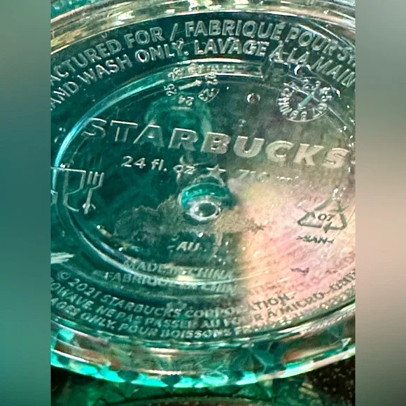 2021 Starbucks Teal Faceted Jeweled Cold Cup Tumbler Venti 24 oz w/ Lid & Straw - Picture 5 of 6
